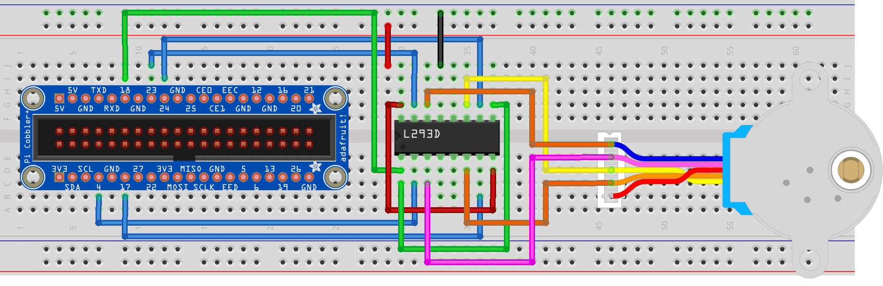 راسبيري باي الدرس العاشر التحكم بالمحرك الخطوي “stepper” توصيل الدائرة Geeksvalley 7193